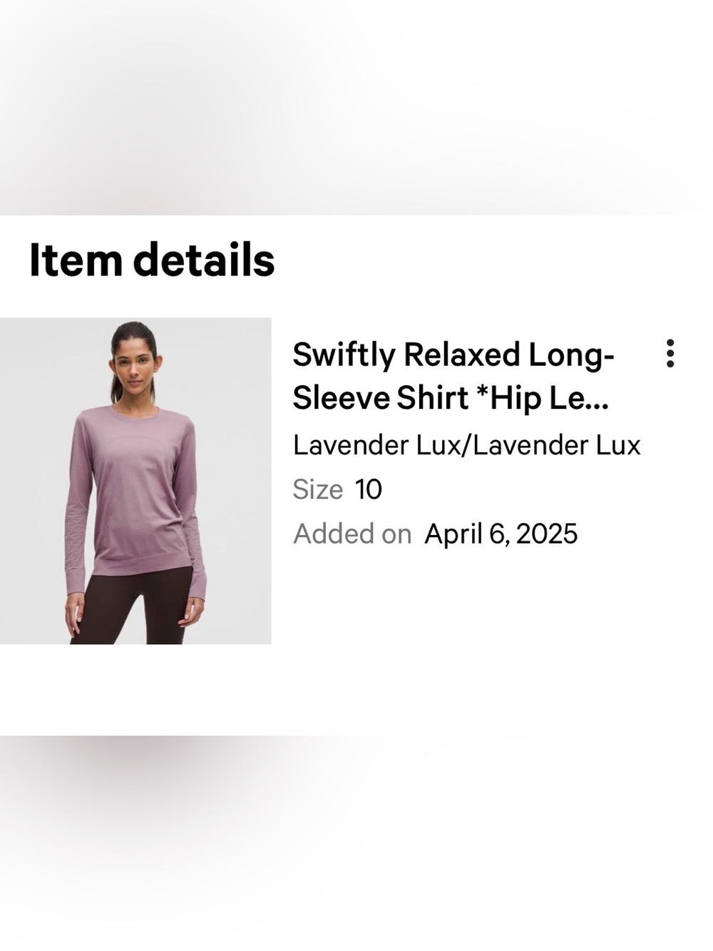 lululemon athletica Long Sleeve Top - Lavender